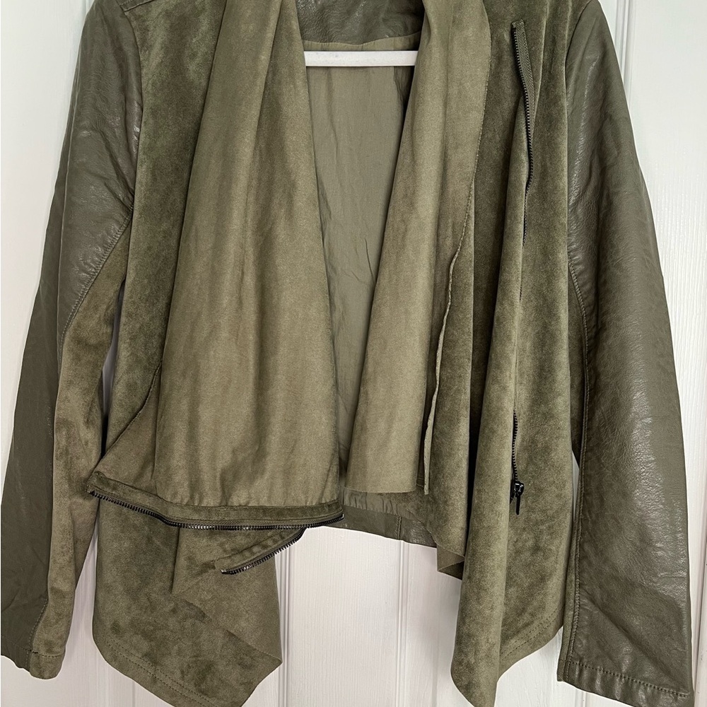 Blank NYC Green Leather Jacket Asymmetrical Design